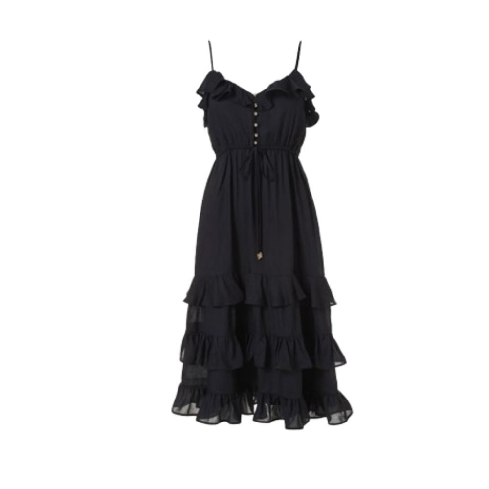 Melissa Odabash Bethan Frill Midi Dress Womens Small Black Over the Shoulder - Picture 14 of 14